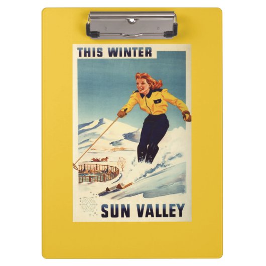 Porte-bloc affiche de sourire et de ski de femme (Devant)