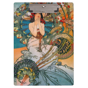 Porte-bloc Affiche Florale de Femme Art Nouveau Vintage Mucha
