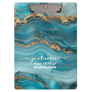 Porte-bloc Agate de Parties scintillant Turquoise et Or