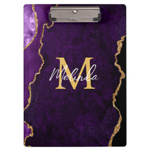 Porte-bloc Agate en marbre violet et or