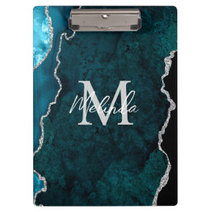 Porte-bloc Agate Marbre Bleu Canard et Argent