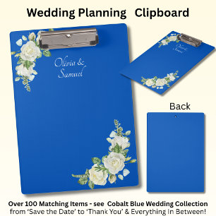 Porte-bloc Ajouter des noms, Cobalt Blue & White Roses Mariag
