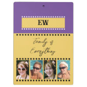 Porte-bloc Ajouter initiales 8 photos de famille jaune violet (Dos)