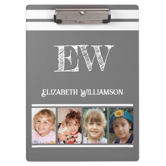 Porte-bloc Ajouter initiales nom 8 photos gris blanc (Devant)