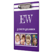 Porte-bloc Ajouter initiales nom 8 photos violet blanc (Gauche)