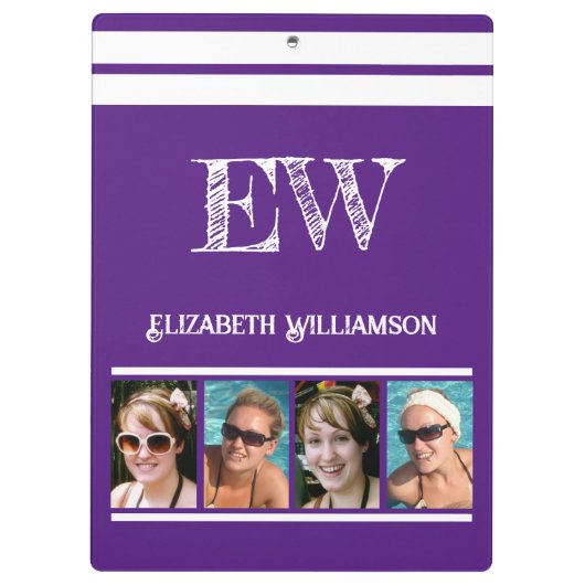 Porte-bloc Ajouter initiales nom 8 photos violet blanc (Dos)