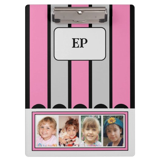 Porte-bloc Ajouter recto verso initiales 8 photos gris rose (Devant)