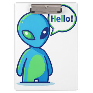 Porte-bloc Alien bleu mignon disant bonjour
