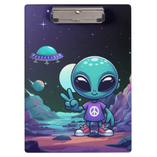 Porte-bloc Alien de paix mignon et vaisseau spatial