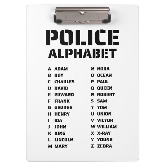 Porte-bloc Alphabet Phonétique Police (Devant)