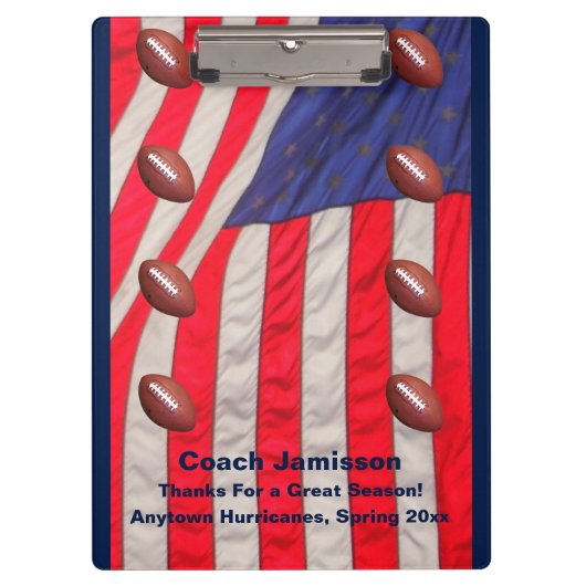 Porte-bloc American Flag, Football Coach Merci, Nom, (Devant)