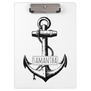 Porte-bloc Ancrage vintage noir, blanc et nom nautique