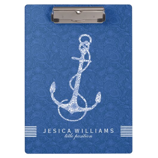Porte-bloc Ancre Bleue Paisley Et Blancs Nautique 2 (Devant)