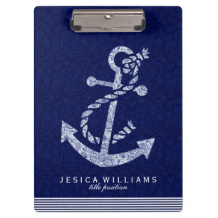 Porte-bloc Ancre Marine Bleue Paisley Et Blancs Nautique