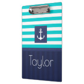Porte-bloc Ancre moderne Aqua Navy Stripes Personnalisée (Gauche)