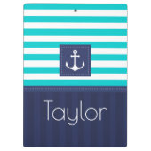 Porte-bloc Ancre moderne Aqua Navy Stripes Personnalisée (Dos)