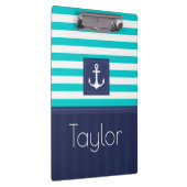Porte-bloc Ancre moderne Aqua Navy Stripes Personnalisée (Swatch)