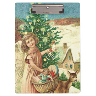 Porte-bloc Angel bringing Christmas poiss and presents