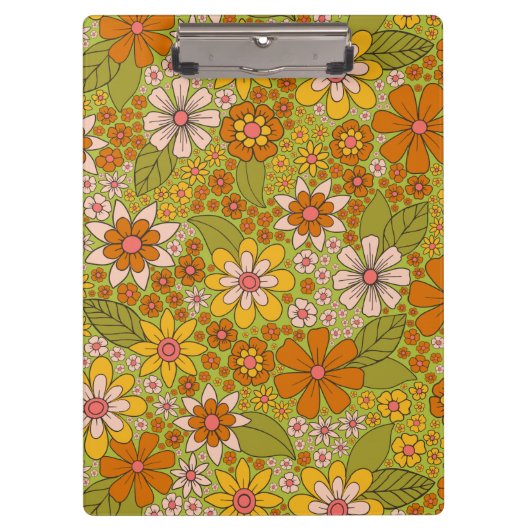 Porte-bloc Années 1960, 1970 Vert & Orange Retro Floral (Devant)