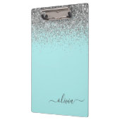 Porte-bloc Aqua Bleu Turquoise Argent Paillettes Monogramme (Gauche)