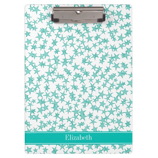 Porte-bloc Aqua Turquoise Stars White BG, nom Turquoise Monog (Devant)