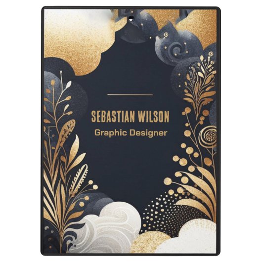 Porte-bloc Aquarelle Abstraite personnalisée en or noir marin (Dos)