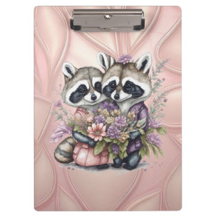 Porte-bloc Aquarelle Beau Raccoon Couple Avec Fleurs