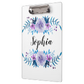 Porte-bloc Aquarelle bleu violet couronne florale Texte perso (Gauche)