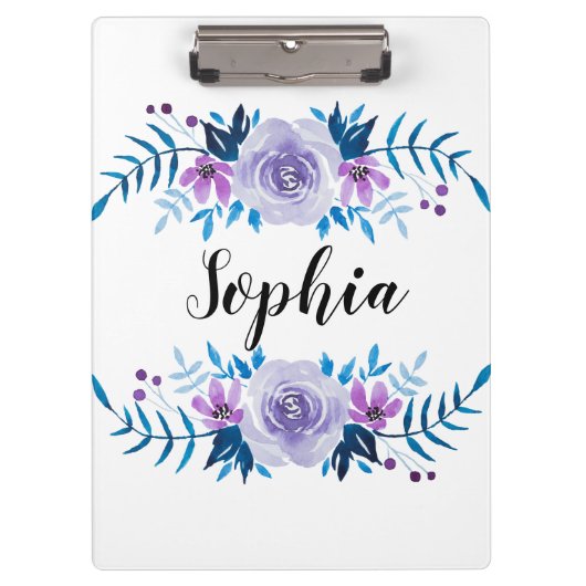 Porte-bloc Aquarelle bleu violet couronne florale Texte perso (Devant)