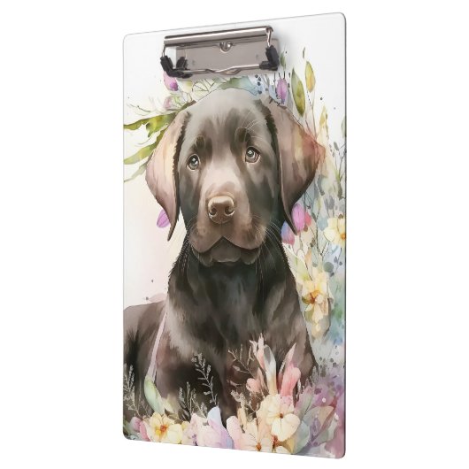 Porte-bloc Aquarelle Brown Labrador Retriever et Fleurs (Gauche)
