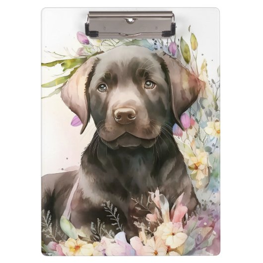 Porte-bloc Aquarelle Brown Labrador Retriever et Fleurs (Devant)