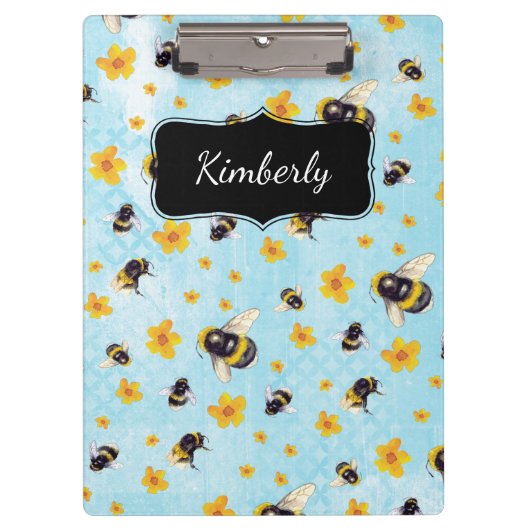 Porte-bloc Aquarelle Bumble Bee dossier de poche personnalisé (Devant)
