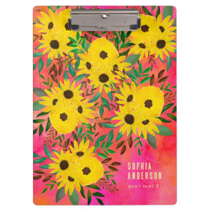 Porte-bloc Aquarelle costumée Motif de tournesol rose