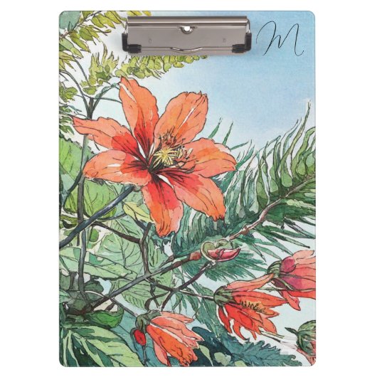 Porte-bloc Aquarelle illustrée Botanique Orange Floral (Devant)