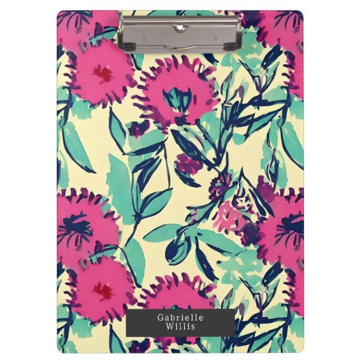 Porte-bloc Aquarelle inspirée rose + vert Botanique Floral (Devant)