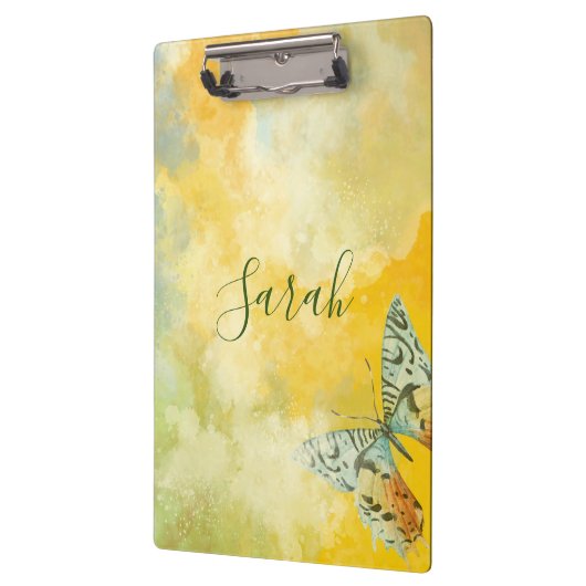 Porte-bloc Aquarelle jaune Monogramme Nom Tie Dye Papillon (Gauche)