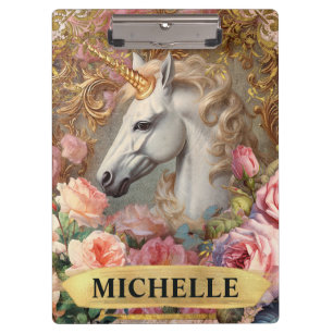 Porte-bloc Aquarelle Licorne Blanche Vintage et Roses Roses