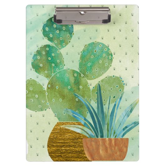 Porte-bloc Aquarelle monogramme Cactus Blues Greens (Devant)