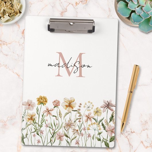 Porte-bloc Aquarelle monogramme Fleur sauvage Floral de prair