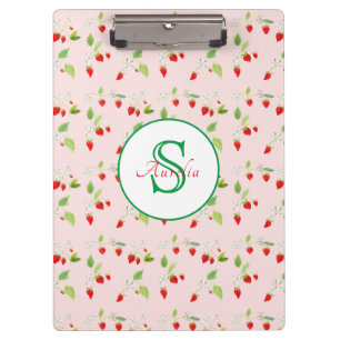 Porte-bloc Aquarelle Motif de fleurs de fraise Monogramme
