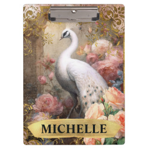 Porte-bloc Aquarelle Paon Blanc Vintage et Roses Roses