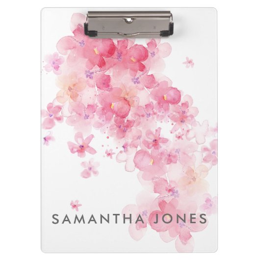 Porte-bloc Aquarelle Peint rose Fleurs Pastel (Devant)