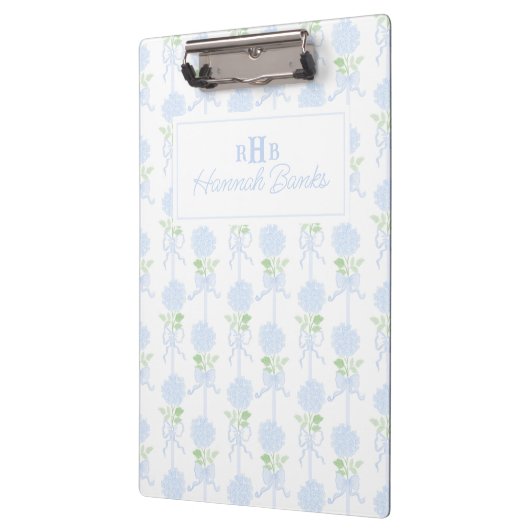 Porte-bloc Aquarelle Preppy Monogramme Hydrangea Bows (Gauche)