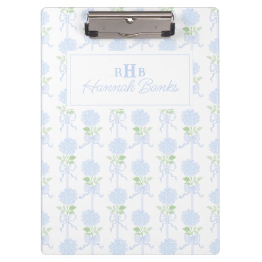 Porte-bloc Aquarelle Preppy Monogramme Hydrangea Bows (Devant)
