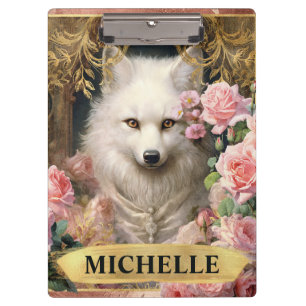 Porte-bloc Aquarelle Renard Blanc Vintage et Roses Roses