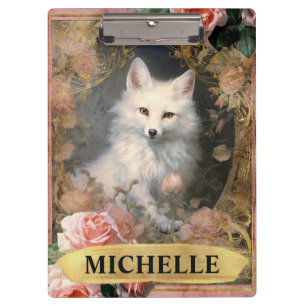 Porte-bloc Aquarelle Renard Blanc Vintage et Roses Roses Fleu
