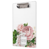 Porte-bloc Aquarelle rose pâle Floral Blanc Monogramme (Gauche)
