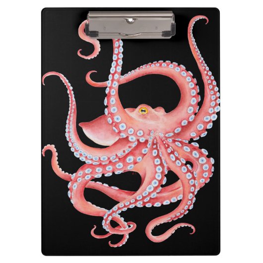 Porte-bloc Aquarelle rouge octopique en noir (Devant)