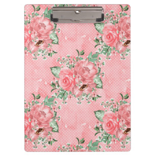 Porte-bloc Aquarelle Shabby Chic Roses roses et pois roses