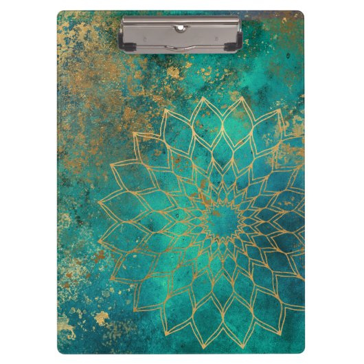 Porte-bloc Aquarelle Turquoise Abstraite Grunge d'or Mandala (Devant)